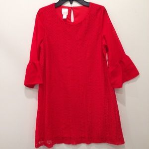 NWT Girls Lace Chiffon Dress - Racer Red